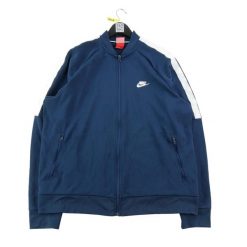 Second life - Kurtka męska białe paski na rękawach - Stan dobry. Niebieskie kurtki męskie Nike, l, bez wzorów, z dresówki, eleganckie, bez kaptura. Za 146.96 zł.
