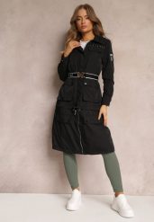 Czarny Płaszcz z Regulacją Długości Aavya. Czarne płaszcze damskie Renee, l, z aplikacjami, eleganckie, bez kaptura. Za 189.99 zł.