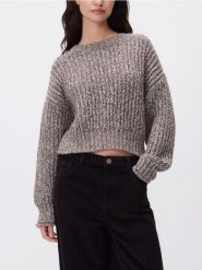 Wzorzysty sweter - brązowy. Brązowe swetry damskie Reserved, l, bez wzorów, z dzianiny, bez kołnierzyka, bez ramiączek, bez kaptura. Za 129.99 zł.