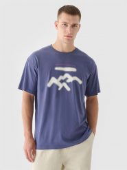4F T-shirt oversize z nadrukiem męski - granatowy M. Niebieskie koszulki sportowe męskie 4f, m, bez wzorów, z bawełny, klasyczne, bez kołnierzyka. W wyprzedaży za 29.99 zł.