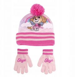 Czapka zimowa z rękawiczkami dziewczęca z pomponem Skye Psi Patrol. Czapki dla dzieci Cerda, na zimę, bez wzorów. Za 45.00 zł.