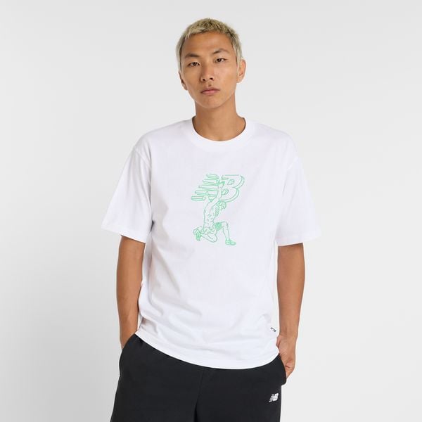 Koszulka męska New Balance MT51978WT – biała. Białe koszulki sportowe męskie New Balance, m, bez wzorów, z bawełny, bez kołnierzyka, bez ramiączek. Za 139.99 zł.