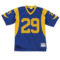 Maillot vinta g e Los Angeles Rams. Niebieskie koszulki sportowe męskie Mitchell & Ness, bez wzorów, bez kołnierzyka, bez ramiączek, do piłki nożnej. Za 676.50 zł.
