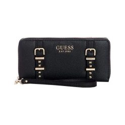 Guess Portfel Damski Eileen Large Zip-Around Wall Et Black. Czarne portfele damskie marki Guess, z aplikacjami. W wyprzedaży za 334.00 zł.