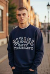 Męska bluza Diesel Felpa z niebieskim logo, polar. Niebieskie bluzy męskie Diesel, m, bez wzorów, z bawełny, bez kaptura. Za 302.99 zł.