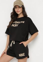 Czarny Komplet Oversize z Wiskozą T-shirt i Szorty z Nadrukiem Liravella. Czarne szorty damskie Born2be, bez wzorów, z wiskozy, eleganckie. Za 179.99 zł.