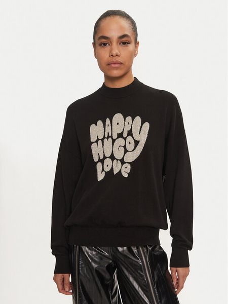 Hugo Sweter Sidara 50522527 Czarny Regular Fit. Czarne swetry damskie Hugo, s, bez wzorów, z bawełny, bez kołnierzyka, bez ramiączek, bez kaptura. Za 299.99 zł.