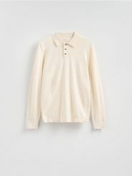 Sweter polo z bawełną - beżowy. Brązowe swetry przez głowę męskie Reserved, l, bez wzorów, z bawełny, bez kołnierzyka. Za 119.99 zł.