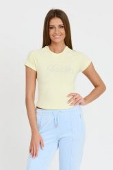 JUICY COUTURE Cytrynowy t-shirt Retroshrunken Tee. Żółte t-shirty damskie Juicy Couture, s, bez wzorów, bez kołnierzyka. W wyprzedaży za 128.99 zł.