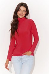 Czerwona Klasyczna Bluzka z Golfem. Czerwone bluzki damskie Makadamia, l, bez wzorów, z elastanu, klasyczne, bez kołnierzyka, bez ramiączek. Za 129.90 zł.