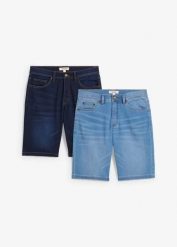 Bermudy dżinsowe dresowe Slim Fit (2 pary). Niebieskie jeansy męskie bonprix. Za 209.99 zł.
