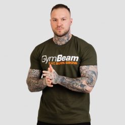 Koszulka męska fitness regular zielona Grow. Zielone koszulki sportowe męskie GYMBEAM, m, bez wzorów, z bawełny, bez kołnierzyka, bez ramiączek, na fitness i siłownię. Za 55.90 zł.