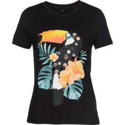Shirt bonprix czarny z nadrukiem. Czarne bluzki damskie bonprix, bez wzorów, bez kołnierzyka. Za 24.99 zł.
