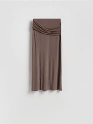 Spódnica z szarfą - beżowy. Brązowe spódnice damskie Reserved, l, bez wzorów, z dzianiny, proste. Za 89.99 zł.