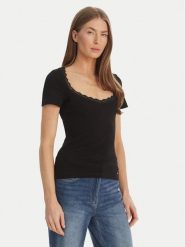 Morgan Bluzka 261-DAMOUR Czarny Slim Fit. Czarne bluzki damskie Morgan, xs, bez wzorów, z bawełny, bez kołnierzyka, bez ramiączek. Za 129.99 zł.