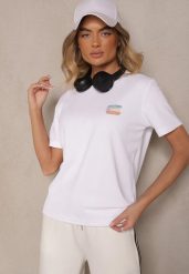 Biały T-shirt Basic z Małym Nadrukiem Tenmira. Białe bluzki damskie Renee, l, bez wzorów, bez kołnierzyka, bez ramiączek. Za 29.99 zł.