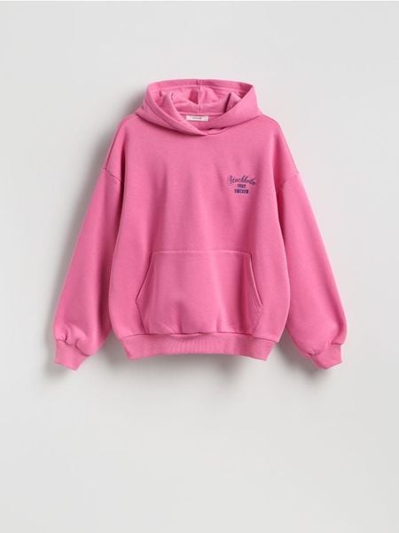 Bluza z haftowanym napisem - różowy. Czerwone bluzy damskie Reserved, l, bez wzorów, z bawełny, bez kaptura. W wyprzedaży za 69.99 zł.