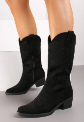 Czarne Botki Kowbojki z Eleganckim Haftem Armogla. Czarne botki damskie Born2be, z jeansu, eleganckie, bez obcasa, na obcasie, bez zapięcia. Za 159.99 zł.