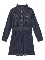 Guess Sukienka jeansowa J5YK12 D4EU0 Granatowy Regular Fit. Niebieskie sukienki dla dziewczynek Guess, z aplikacjami, z bawełny, bez ramiączek. Za 239.99 zł.