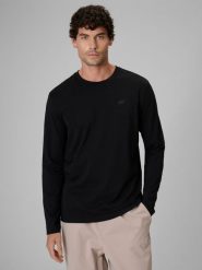 4F Longsleeve slim gładki męski - czarny L. Czarne koszulki sportowe męskie 4f, l, bez wzorów, z bawełny, bez kołnierzyka, bez ramiączek. Za 69.99 zł.
