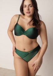 Zielone Bikini Biustonosz i Figi z Ozdobnym Marszczeniem i Aplikacją Periete. Zielone bikini damskie Born2be, na lato, z aplikacjami. Za 99.99 zł.