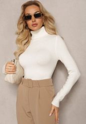 Biały Golf Dzianinowy Apasge. Białe swetry damskie Renee, l, bez wzorów, z dzianiny, klasyczne, bez kołnierzyka, bez ramiączek, długie, bez kaptura. Za 49.99 zł.