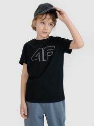 4F T-shirt regular z nadrukiem dziewczęcy - czarny 128 (7-8 lat). Czarne t-shirty i topy dla dziewczynek 4f, bez wzorów, z bawełny, bez ramiączek. Za 39.99 zł.