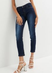 Dżinsy Slim Fit Mid Waist, cropped. Niebieskie jeansy damskie bonprix. Za 84.99 zł.