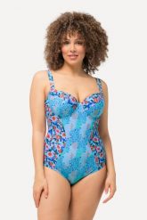 Damski Strój kąpielowy miękkie miseczki fiszbiny regulowane ramiączka. Niebieskie kostiumy jednoczęściowe damskie Ulla Popken, plus size, bez wzorów, z elastanu, plus size, do pływania. Za 233.99 zł.
