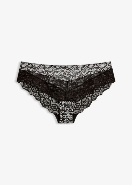 Figi hipster ze wzorem skóry wężowej. Czarne figi damskie bonprix, bez wzorów, ze skóry. Za 37.99 zł.