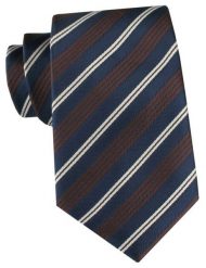 Granatowy Krawat w Brązowo-Białe Pasy - Alties. Niebieskie krawaty i muchy Alties, bez wzorów, z tkaniny, eleganckie. Za 55.00 zł.