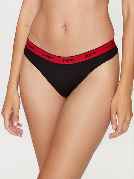 HUGO Komplet stringów 50480150 Czarny. Czarne stringi damskie Hugo, xxl, bez wzorów, z bawełny. Za 109.99 zł.