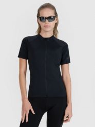 4F Koszulka rowerowa damska - czarna XS. Czarne koszulki sportowe damskie 4f, l, bez wzorów, z materiału, bez kołnierzyka, bez ramiączek, rowerowe. W wyprzedaży za 119.99 zł.