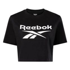 Koszulka Reebok Identity Big Logo Crop Tee. Czarne koszulki sportowe damskie Reebok, bez wzorów, sportowe, bez kołnierzyka. Za 66.99 zł.