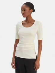 Calvin Klein Bluzka LV044E267G Beżowy Slim Fit. Brązowe bluzki damskie Calvin Klein, xs, bez wzorów, bez kołnierzyka, bez ramiączek. Za 329.99 zł.