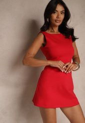 Czerwona Sukienka z Bawełną o Taliowanym Kroju Talaziela. Czerwone sukienki damskie Renee, na spotkanie biznesowe, l, bez wzorów, z bawełny, eleganckie, bez kołnierzyka, bez ramiączek, mini. Za 119.99 zł.