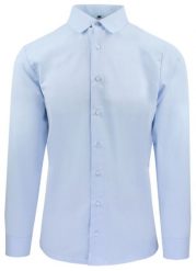 Delikatnie Wyszczuplana (Slim) Męska Koszula - Lanier - Błękit, Faktura w Jodełkę. Niebieskie koszule męskie Lanier, m, bez wzorów, z bawełny, eleganckie, bez kołnierzyka, bez ramiączek. Za 175.00 zł.