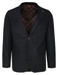 Marynarka w Kratkę, Lekko Taliowana na Dwa Guziki - RIGON - Czarna. Czarne marynarki męskie Rigon, bez wzorów, z elastanu, eleganckie. Za 399.00 zł.