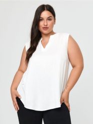 Bluzka - kremowy. Białe bluzki damskie Sinsay, xl, bez wzorów, eleganckie, bez kołnierzyka, bez ramiączek. Za 49.99 zł.
