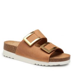 Klapki Scholl. Brązowe klapki damskie Scholl, bez wzorów, bez obcasa. Za 389.99 zł.