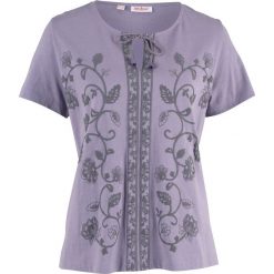 Shirt z nadrukiem, krótki rękaw bonprix dymny fioletowy. Bluzki damskie bonprix. Za 34.99 zł.