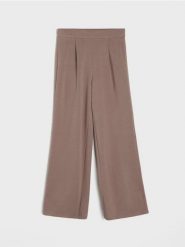 Spodnie wide leg z dzianiny scuba - brązowy. Brązowe spodnie materiałowe damskie Sinsay, l, bez wzorów, z dzianiny. Za 49.99 zł.