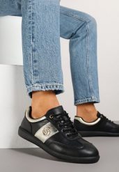 Czarno-Złote Sneakersy Skórzane Typu Kultowe Tenisówki z Metaliczną Aplikacją Ollisena. Czarne trampki i tenisówki damskie Renee, z aplikacjami, z jeansu, eleganckie, bez zapięcia. Za 169.99 zł.