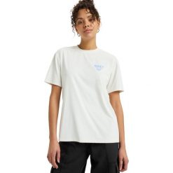 Koszulka z krótkim rękawem dla Kobiety BOUNDLESS SPIRIT. Białe koszulki sportowe damskie Roxy, bez wzorów, z elastanu, bez kołnierzyka, bez ramiączek. Za 159.99 zł.