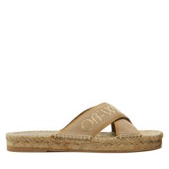 Klapki Off-White. Brązowe espadryle damskie OFF-WHITE, bez wzorów, bez obcasa, bez zapięcia. Za 619.99 zł.