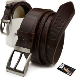 Beltimore Beltimore męski skórzany pasek szeroki jeans brązowy 517. Brązowe paski damskie Beltimore, bez wzorów, z jeansu. Za 49.99 zł.