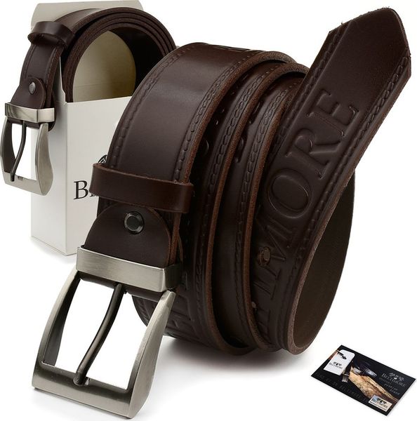 Beltimore Beltimore męski skórzany pasek szeroki jeans brązowy 517. Brązowe paski damskie Beltimore, bez wzorów, z jeansu. Za 49.99 zł.