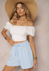 Jasnoniebieskie Szorty o Luźnym Kroju High Waist z Gumką w Talii Vimallora. Niebieskie szorty damskie Renee, na lato, m, bez wzorów, eleganckie, z podwyższonym stanem. Za 39.99 zł.