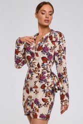 Elegancka sukienka z drapowaniem dekoltem V i modnym nadrukiem. Sukienki damskie Sukienki.shop, na spotkanie biznesowe, l, bez wzorów, eleganckie, bez kołnierzyka, bez ramiączek. W wyprzedaży za 286.00 zł.