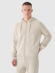4F Bluza dresowa rozpinana z kapturem męska - beżowa S. Brązowe bluzy męskie 4f, m, bez wzorów, z bawełny, z kapturem. W wyprzedaży za 89.99 zł.